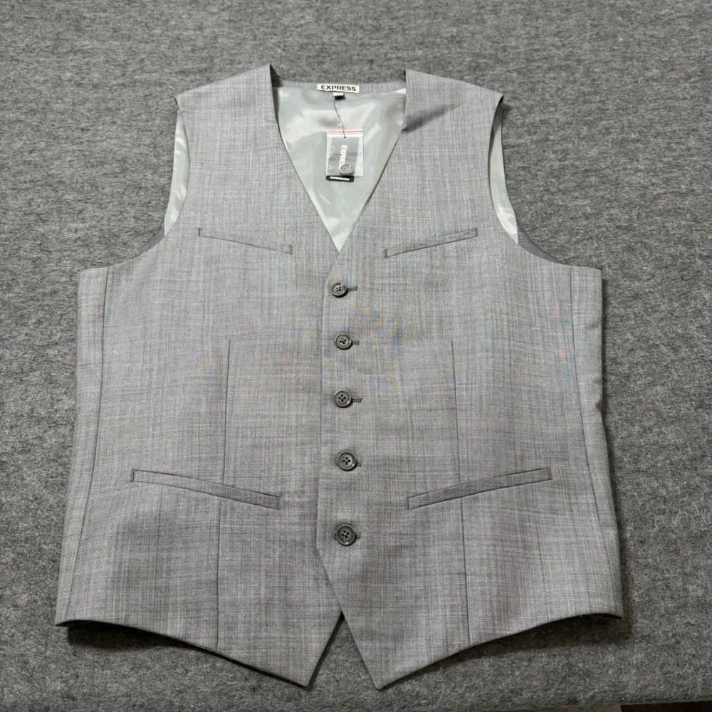 NEW Express Mens Suit Vest Light Gray Wool Blend Formal Waistcoat Small